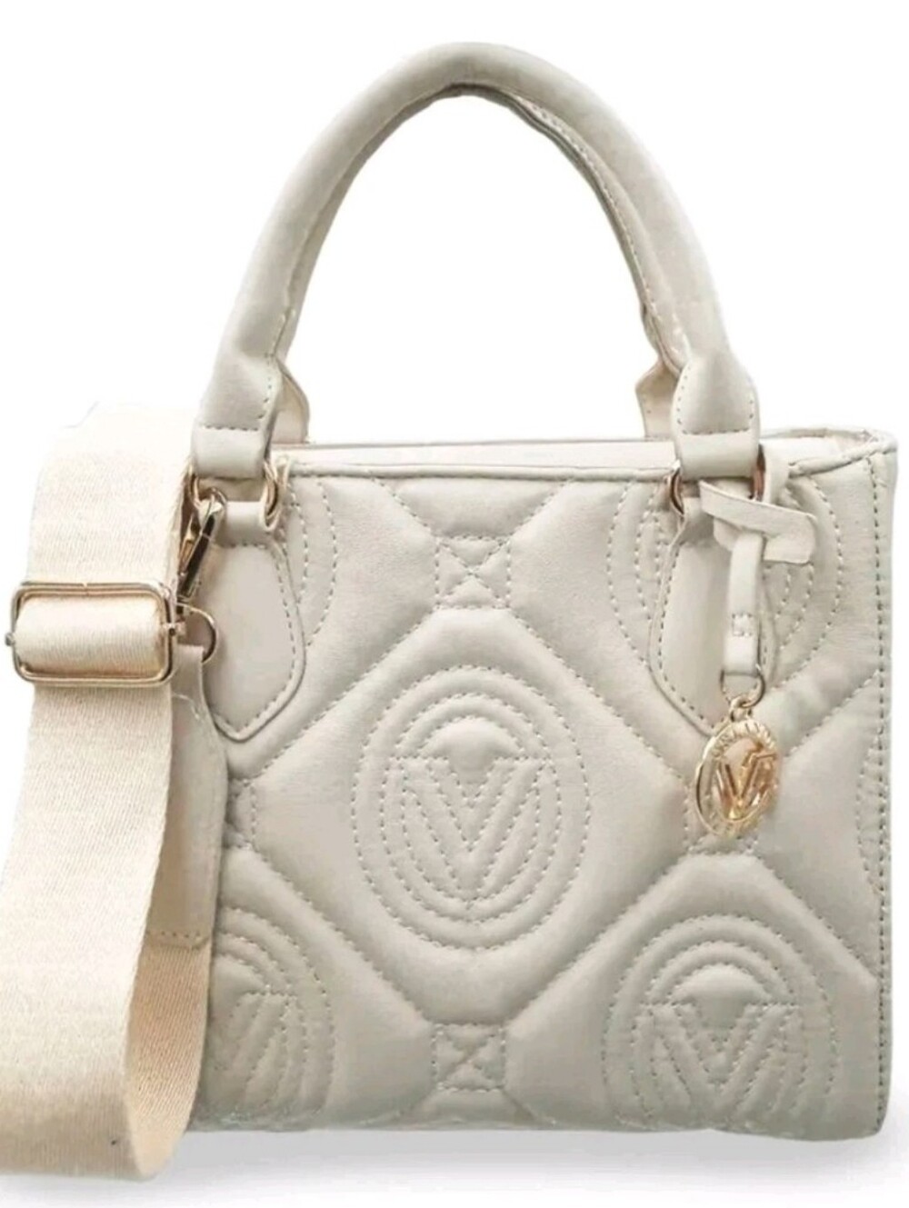 Brand New w Tags Valentino Orlandi Ivory Quilted Monogram Handbag Crossbody